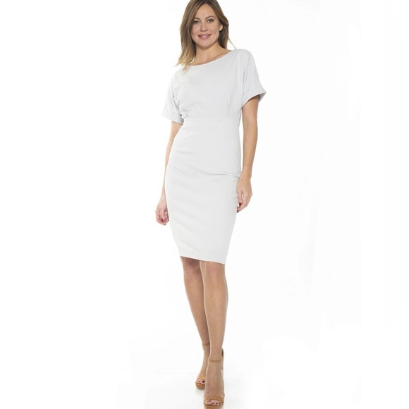 ALEXIA ADMOR Light gray JACQUELINE short sleeve cocktail midi dress size 8 - Picture 2 of 16